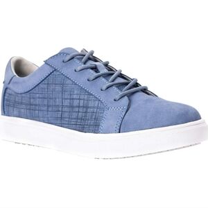 Propet Women's Leather Slip Resistant Denim Blue Casual Walking Sneakers